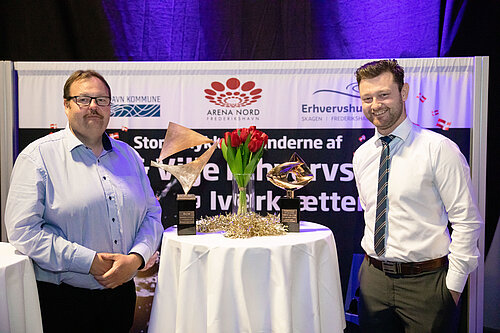 Kim Thygesen, M.A.R.S. og Brian Fabricius, Hotel Viking, modtog hhv. Iværksætterprisen og Erhvervsprisen.